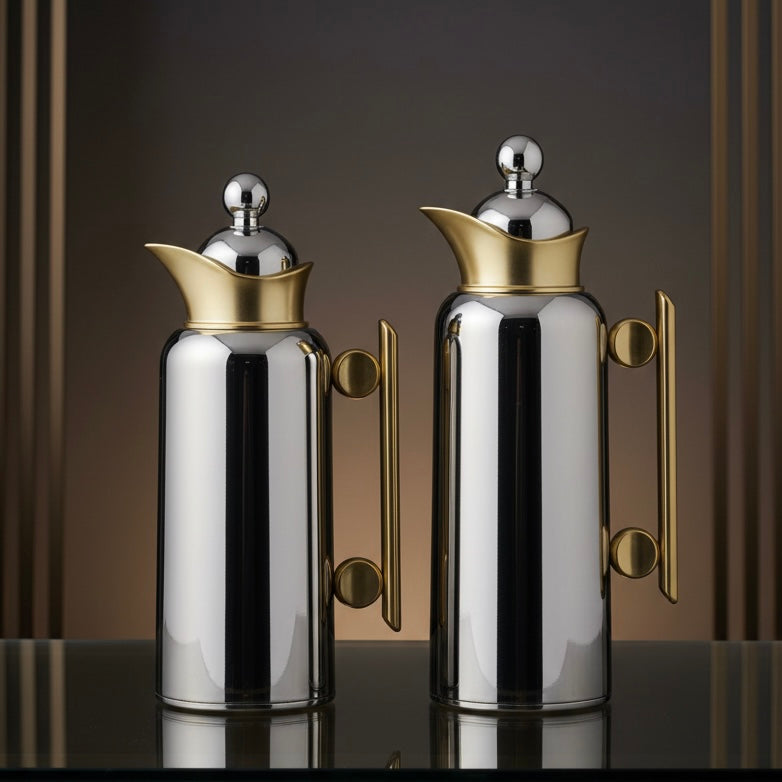 ZOLTEN Dallah Set – 0.7L & 1L - Silver Gold - Mawaeen