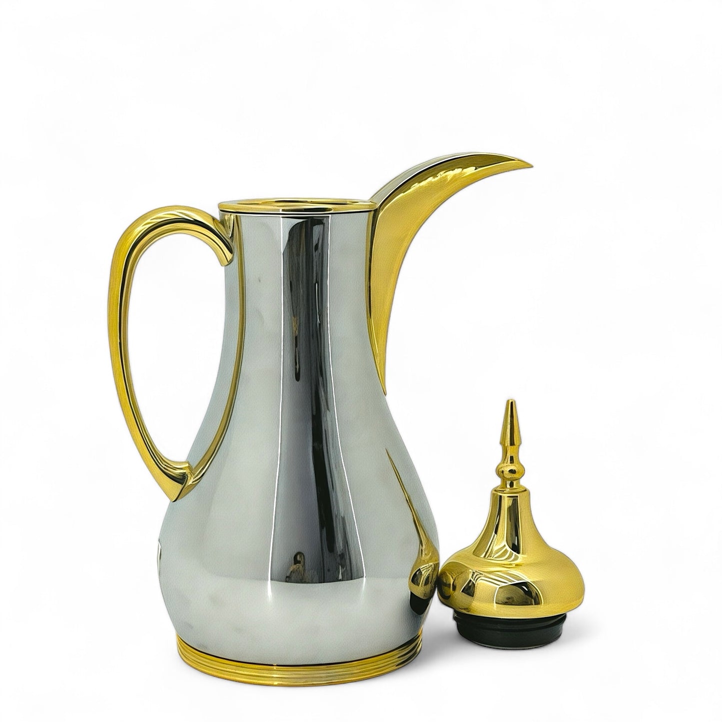 A golden Arabic coffee bottle with an artistic character - Mawaeen