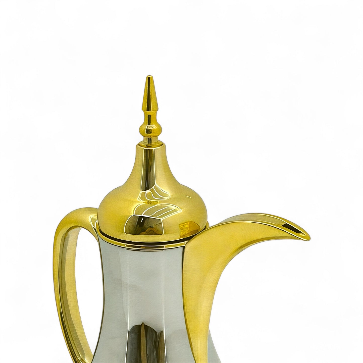 A golden Arabic coffee bottle with an artistic character - Mawaeen