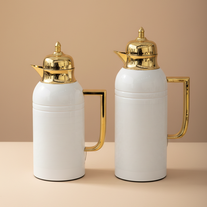 NICE Dallah Set – 0.7L & 1L - White/Gold - Mawaeen
