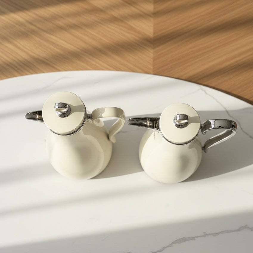 PILSCO Premium Double Set – Coffee & Tea Thermal Flask (White & Silver, 1L + 0.7L)