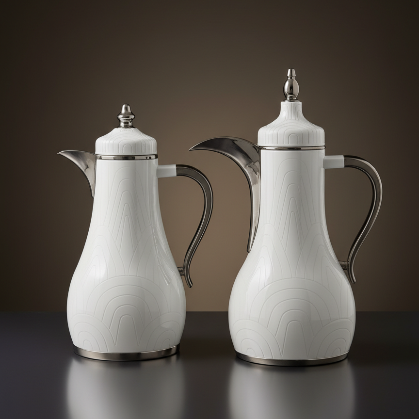 Premium Stainless Steel Dallah Set – White/Chrome - Mawaeen