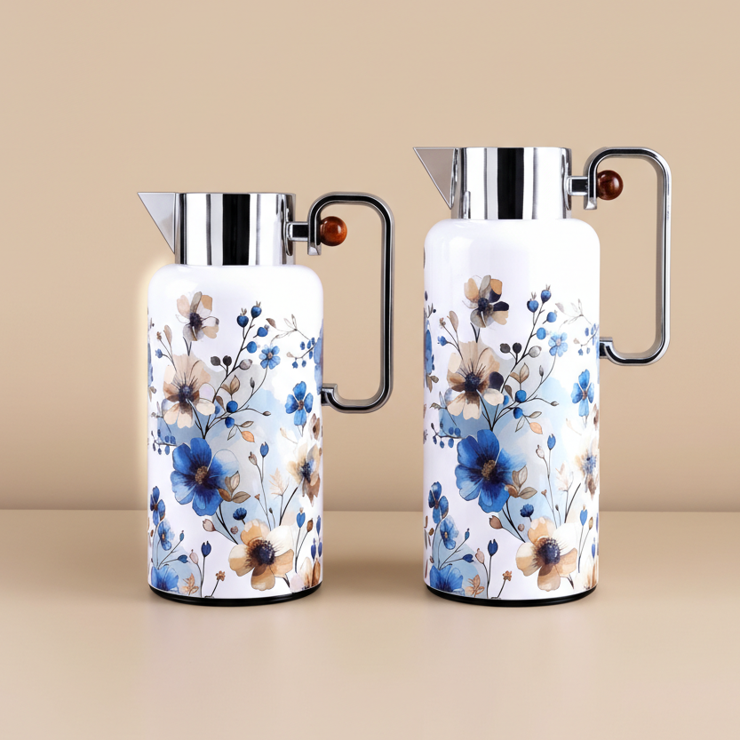 Najib Floral Dallah Set – 0.7L & 1L - Beige flower - Mawaeen