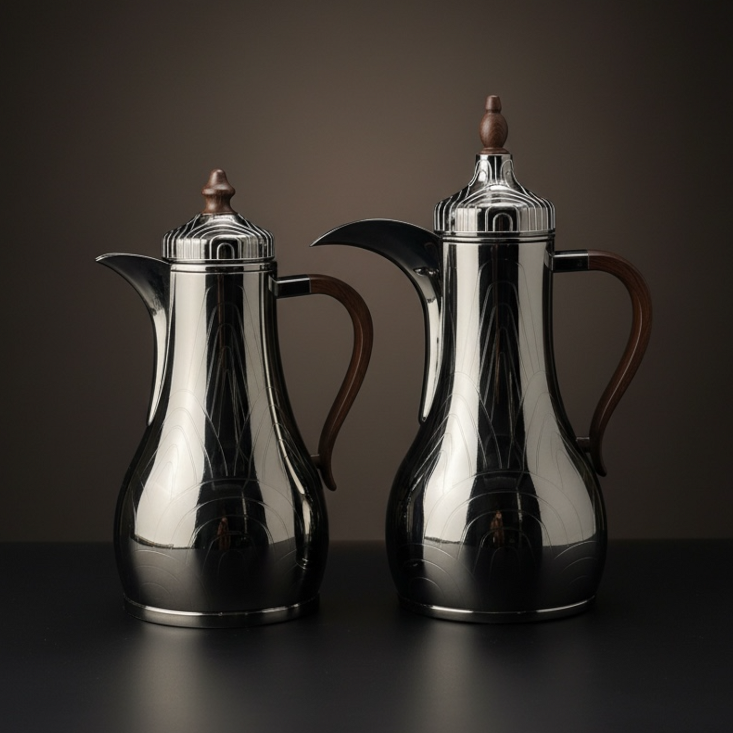 Premium Stainless Steel Dallah Set – Chrome/Wood - Mawaeen