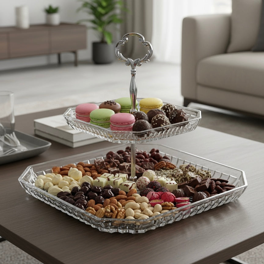 Mawaeen 2-Tier Luxury Glass Cake Stand – Elegant Serving Display