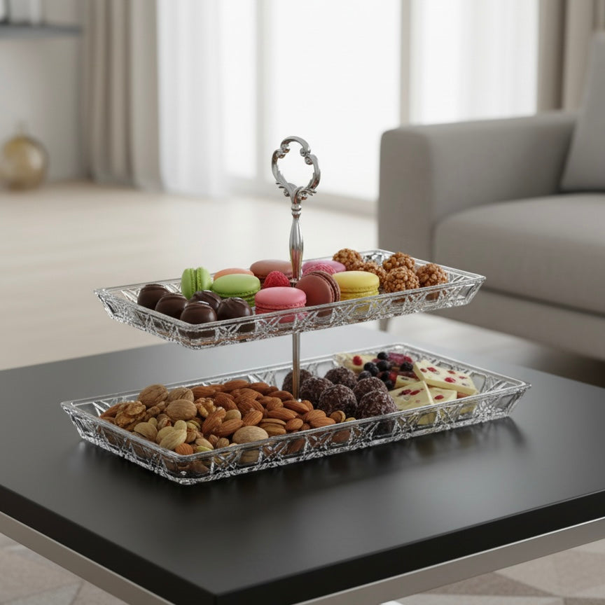 Mawaeen 2-Tier Luxury Glass Candy Plate – Elegant Serving Display