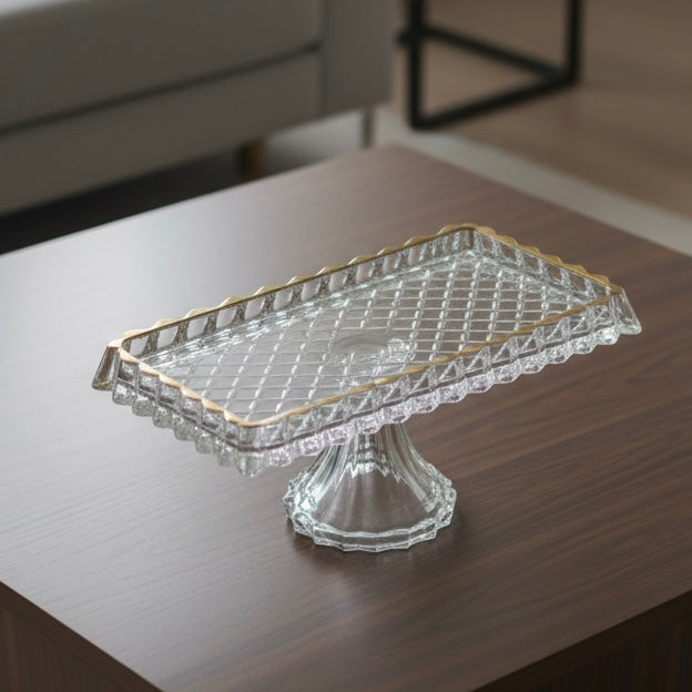 Mawaeen Luxury Glass Cake Plate – Golden Rim