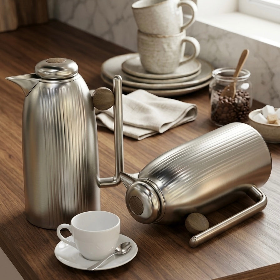 Premium Dallah Set Matt/Silver – 1L & 1L - Mawaeen