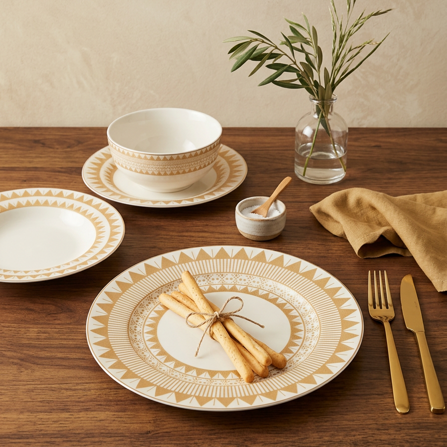 Dinnerware Set W/Gold – 24 Pieces (Service for 6) - Mawaeen