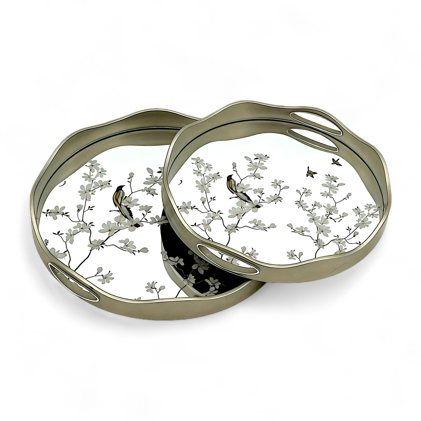 Elegant Round Mirror Tray Set