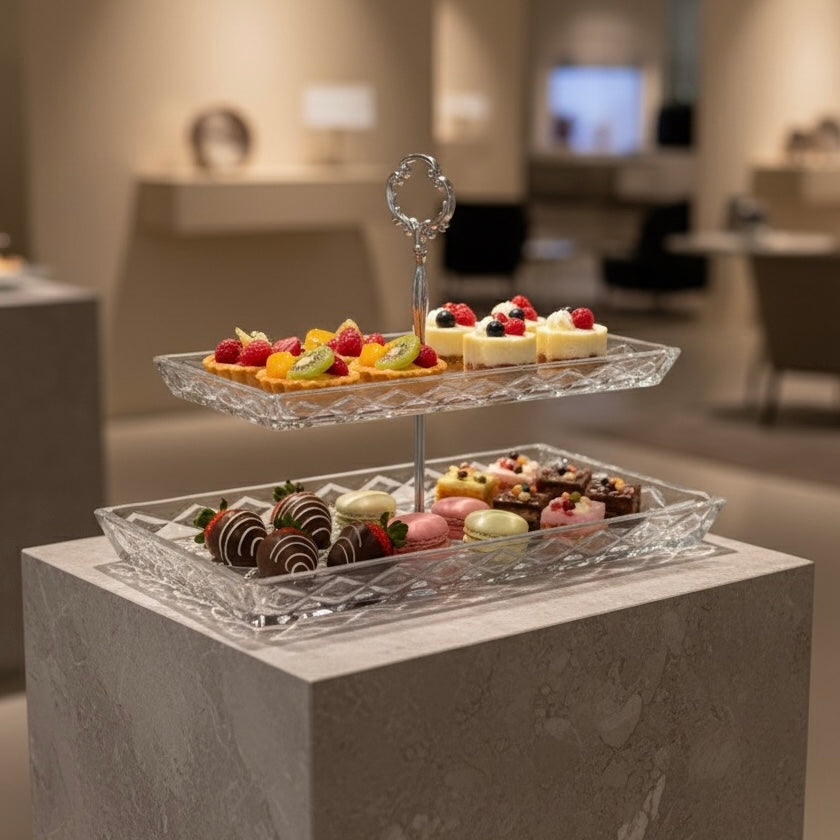 Mawaeen 2-Tier Luxury Glass Candy Plate – Elegant Serving Display