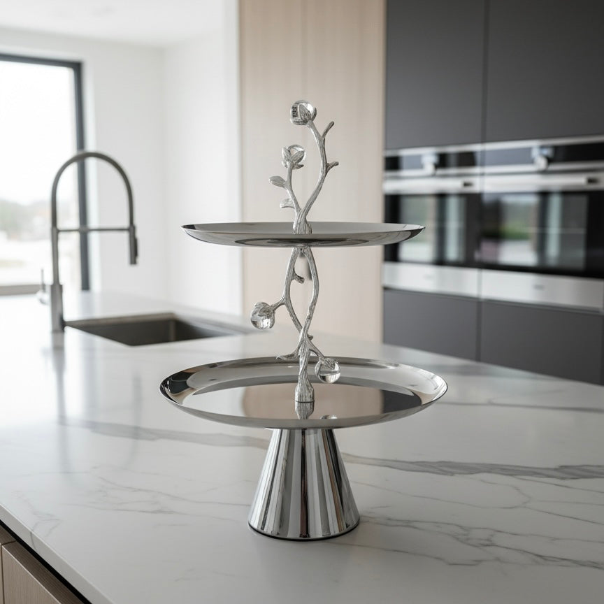 Mawaeen Luxury 2-Layer Candy Plate – Silver Floral Design