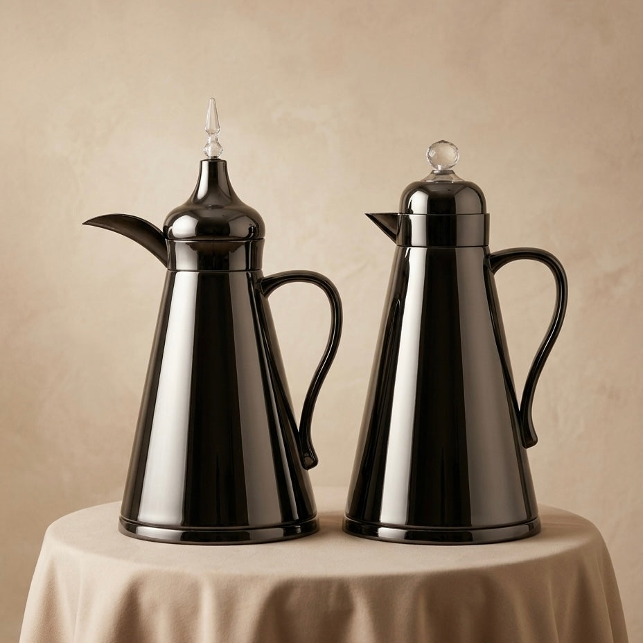 NGT 2-Piece Dallah Set Classic Design Chrome Clear – 1L + 1L - Mawaeen