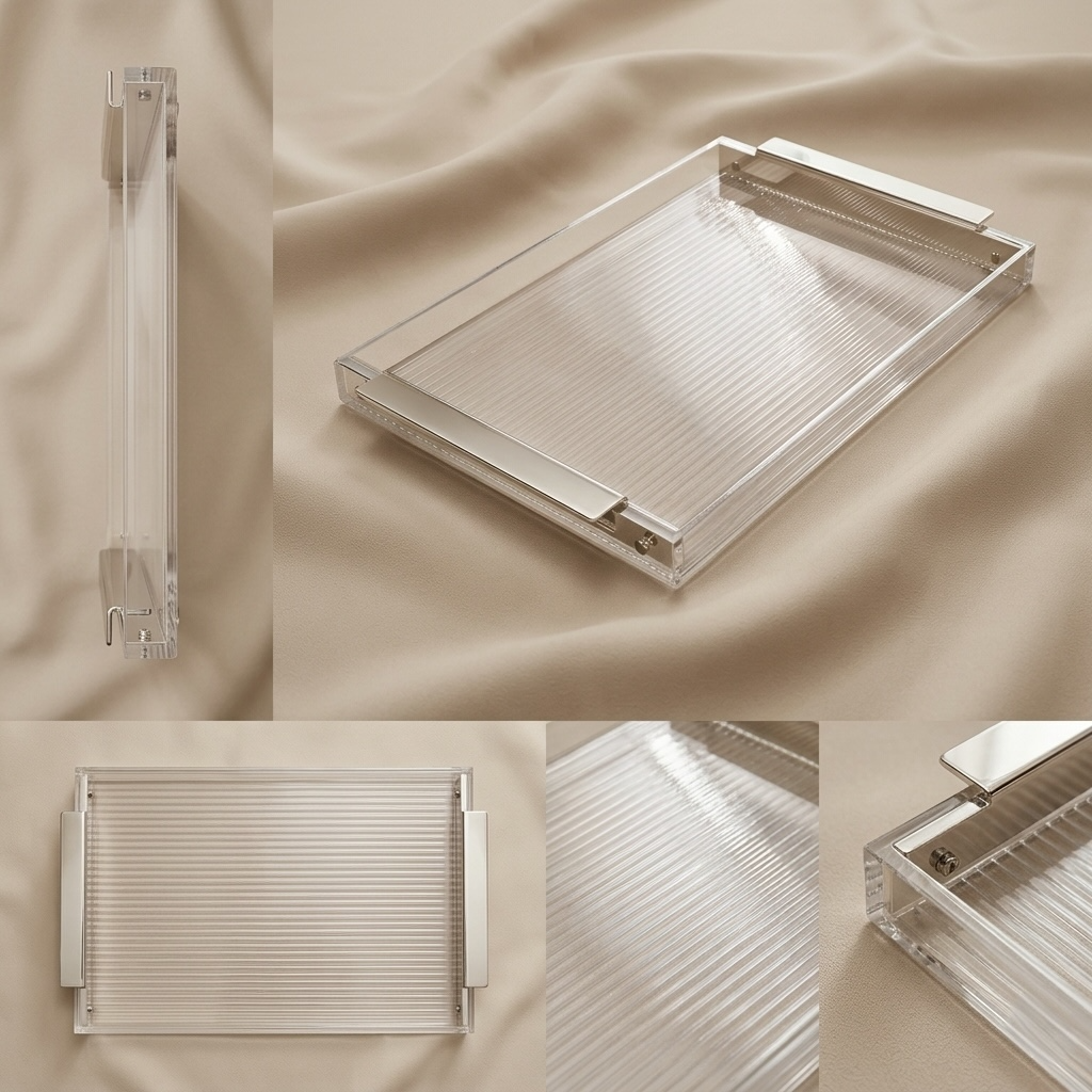 Silver & Clear Acrylic Serving Tray – (L) - Mawaeen