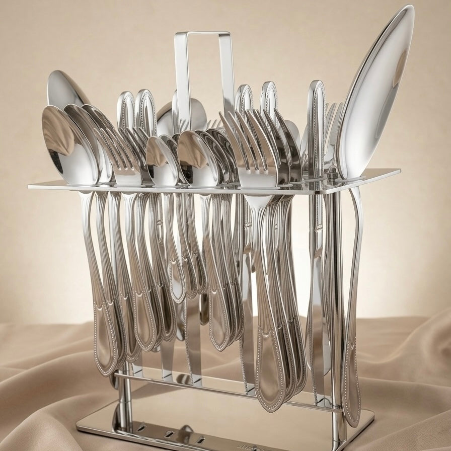 AlbenBerg Stainless Steel Cutlery Set with Stand - silver - Mawaeen