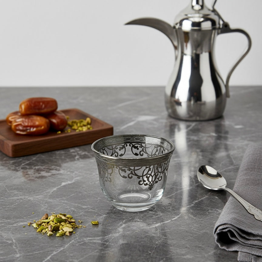 Cawa Arabic Coffee Cups Set Silver – 12 Pieces (80cc, Turkish Made)