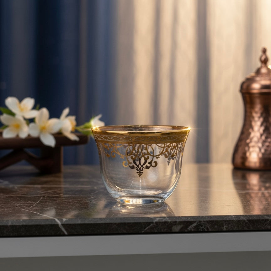 Cawa Arabic Coffee Cups Set Gold – 12 Pieces (80cc, Turkish Made)