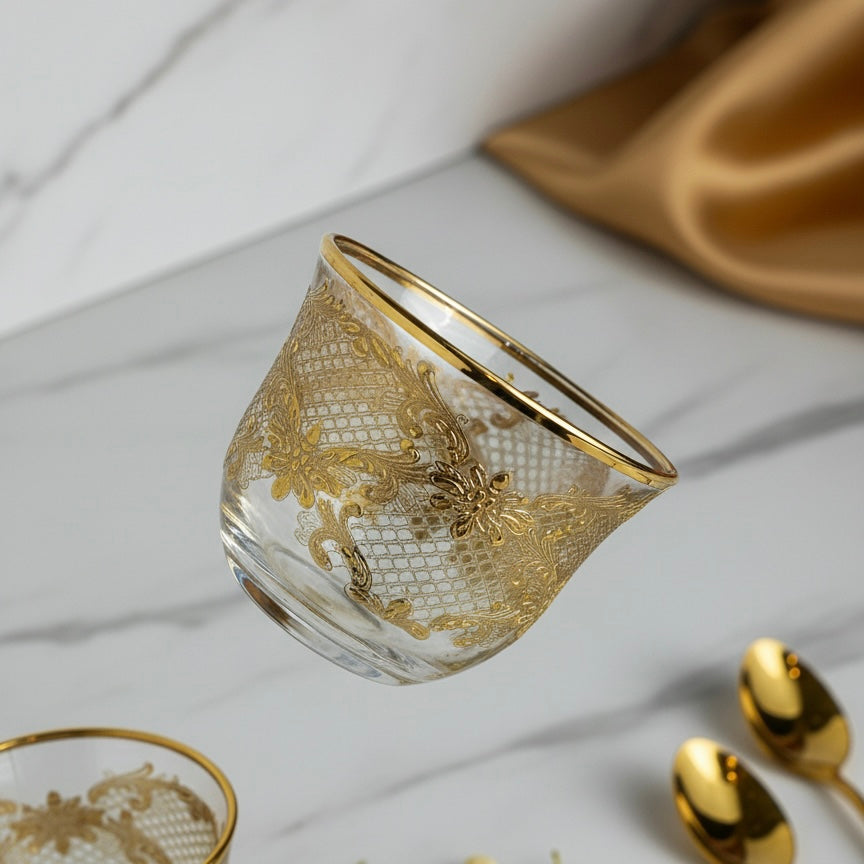 Cawa Arabic Coffee Cups Set Gold – 6 Pieces (80cc, Turkish Made)