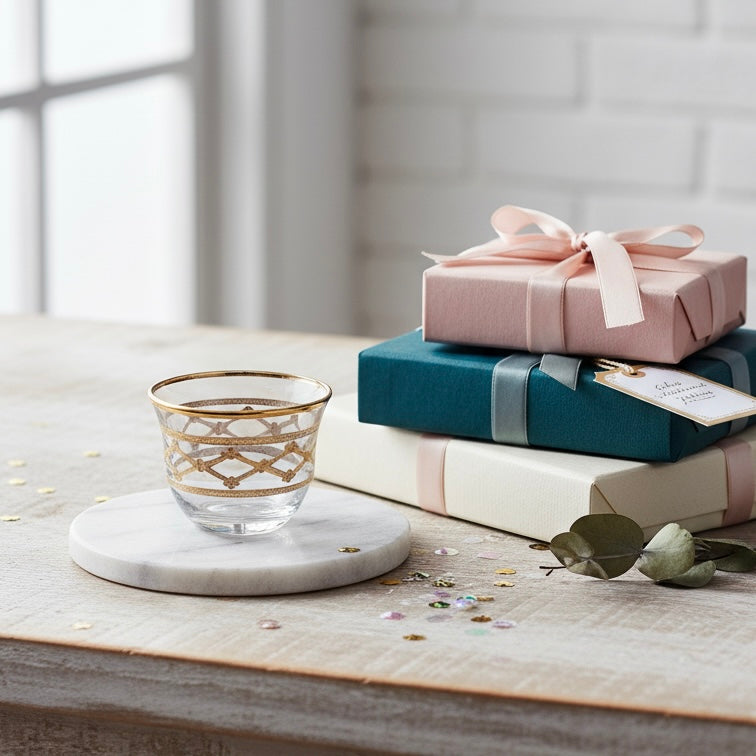 Cawa Arabic Coffee Cups Set Gold – 6 Pieces (80cc, Turkish Made)