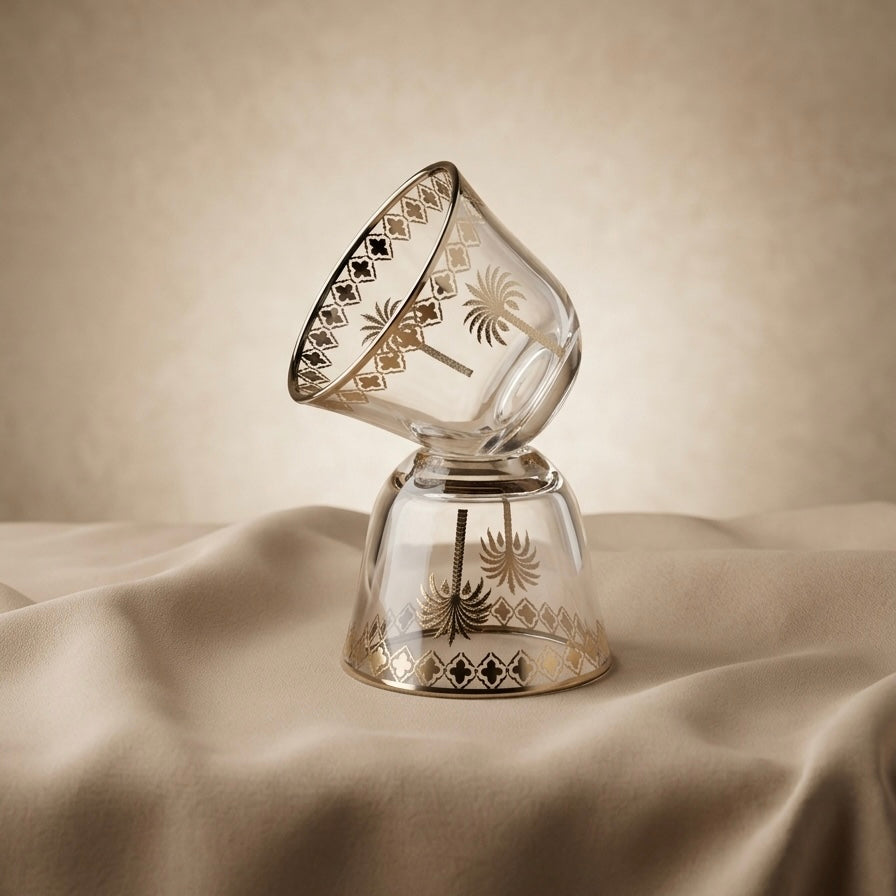 6-Piece Glass Cups Set with Silver Palm Design – Elegant Serving Cups - Mawaeen