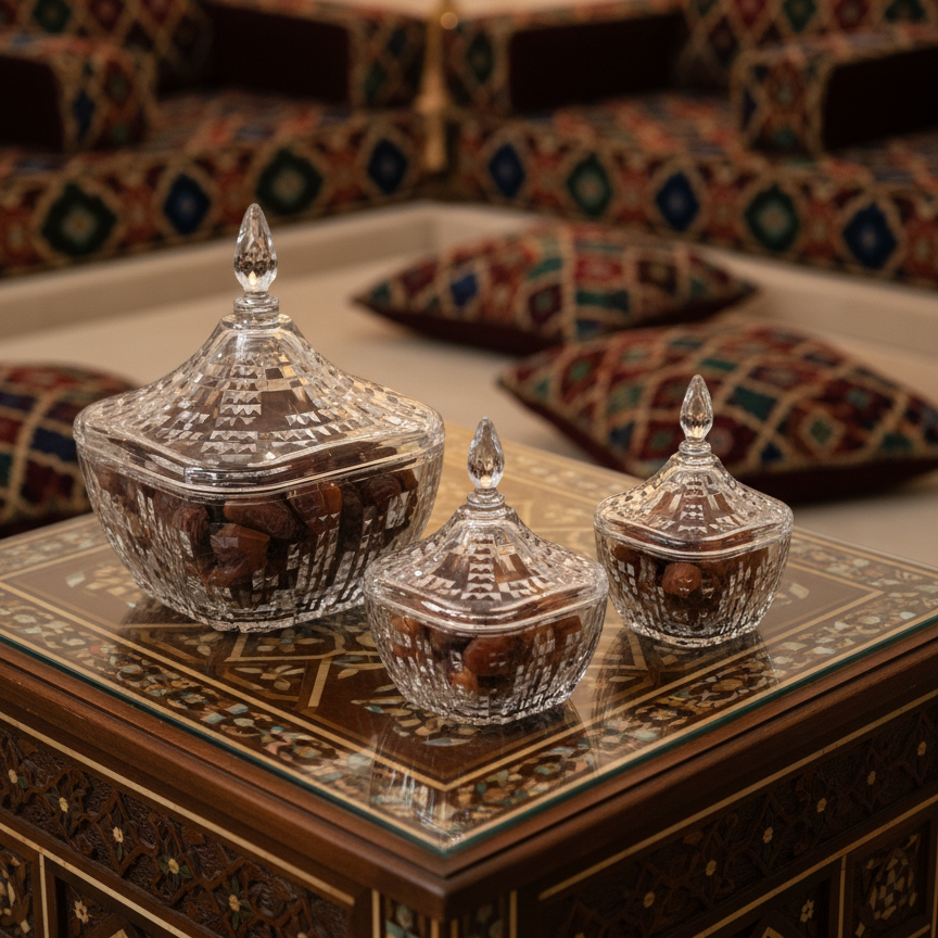 Square Acrylic Date Bowl with Lid – Modern Diamond-Cut Design (L)