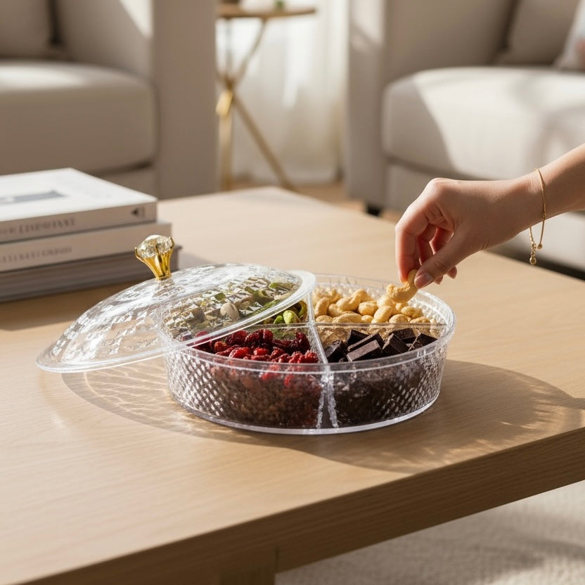 Luxury Round Acrylic Candy Box D/4 with Lid – Elegant Crystal Design (L)