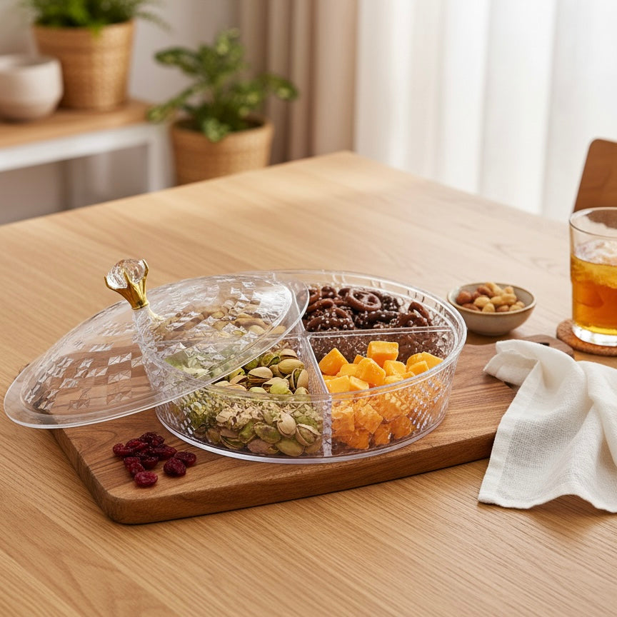 Luxury Round Acrylic Candy Box D/4 with Lid – Elegant Crystal Design (S)