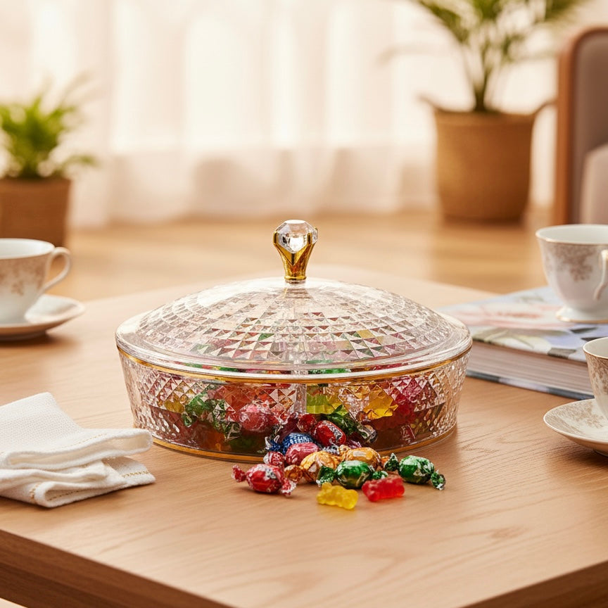 Luxury Round Acrylic Candy Box D/4 with Lid – Elegant Crystal Design G/Line (S)