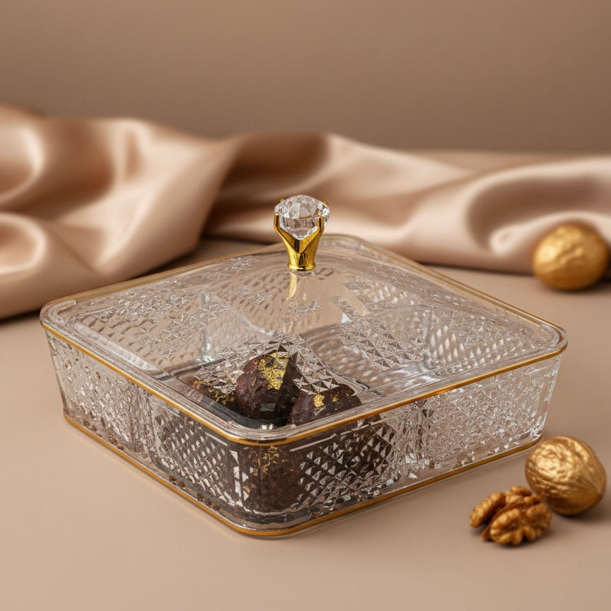 Elegant Acrylic Candy Box D/4 with Lid – Square Design G/Line (L)