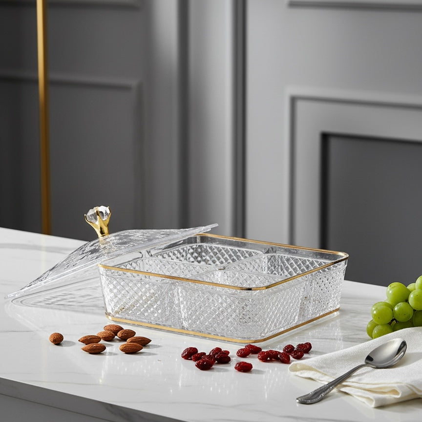 Elegant Acrylic Candy Box D/4 with Lid – Square Design G/Line (S)