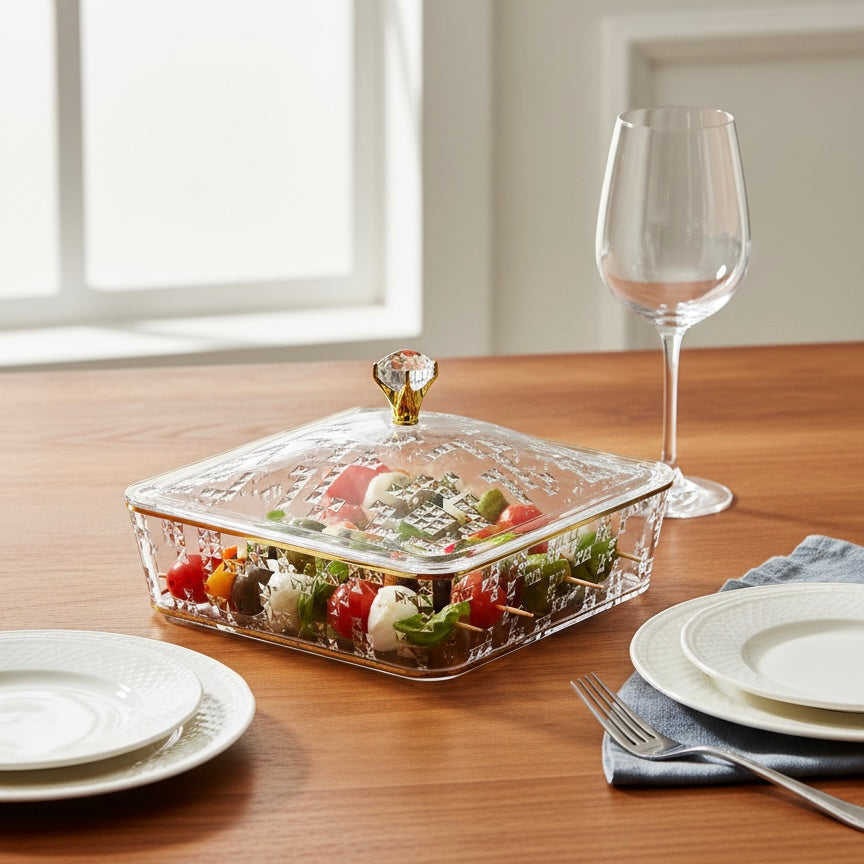 Elegant Acrylic Candy Box with Lid – Square Design G/Line (S)