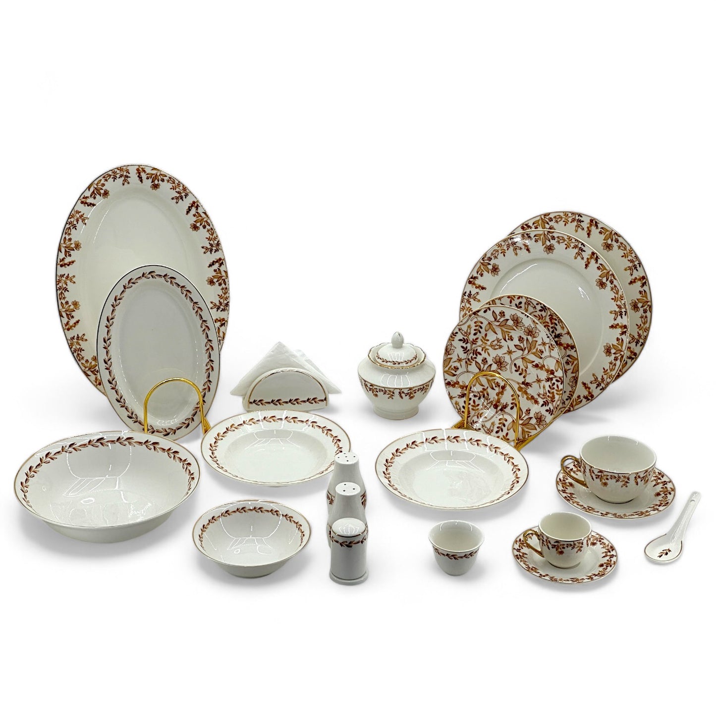71 Piece Floral Dinner Set with Gold Accents