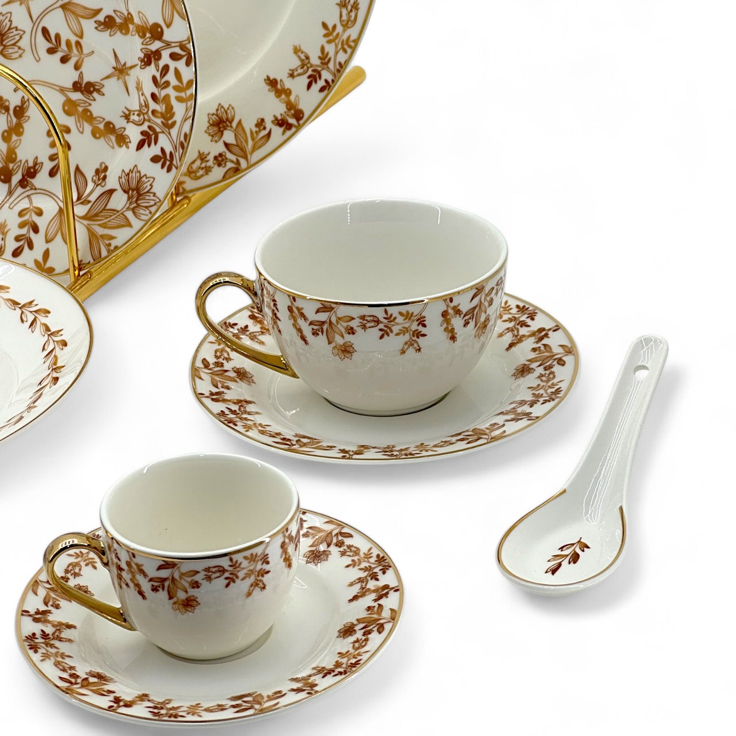 71 Piece Floral Dinner Set with Gold Accents