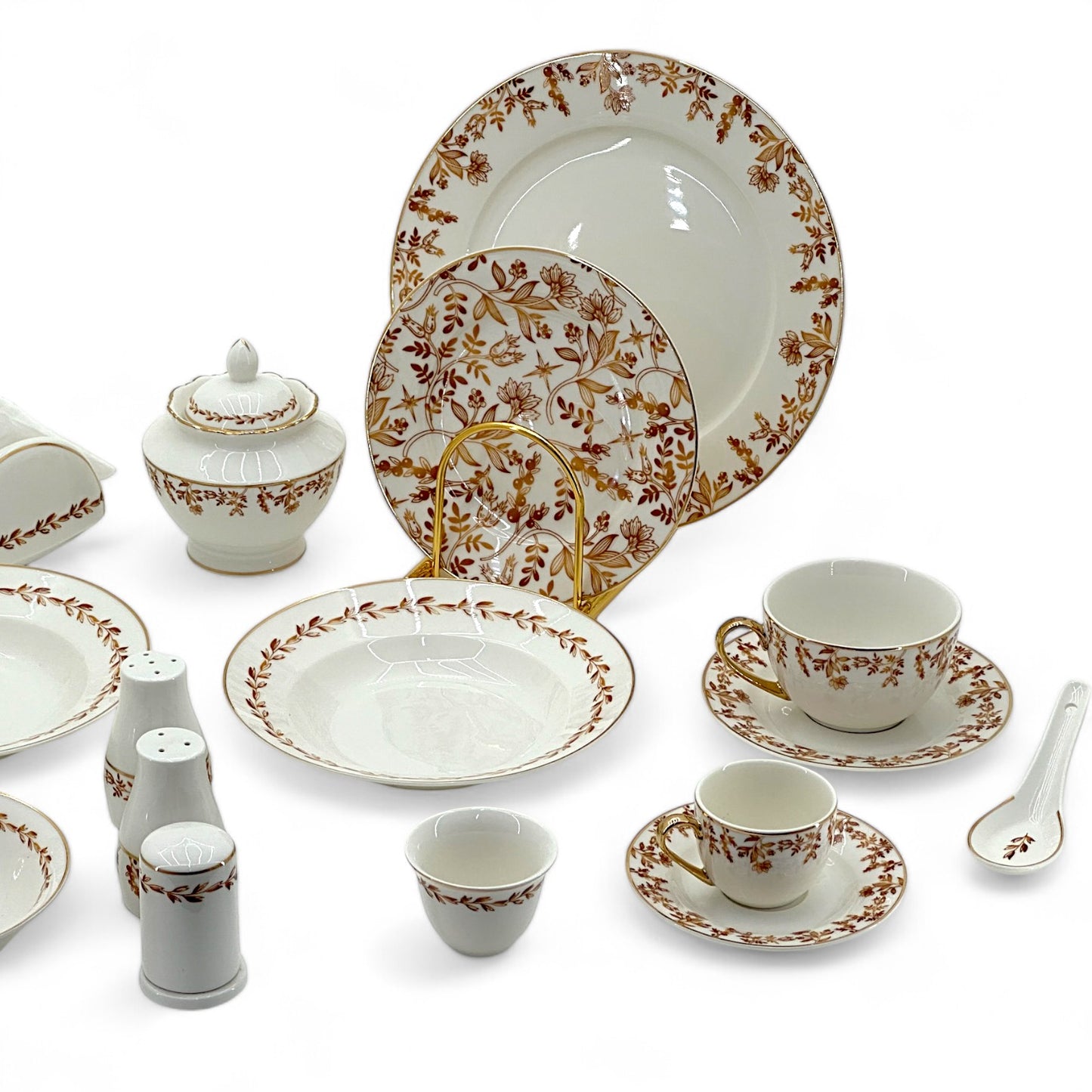 71 Piece Floral Dinner Set with Gold Accents