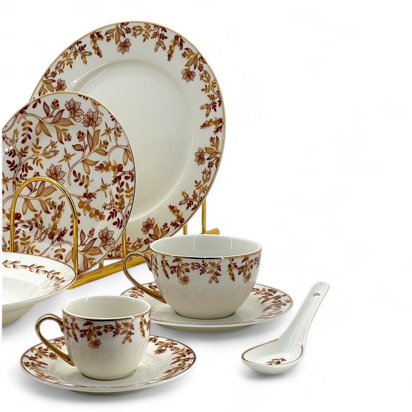 71 Piece Floral Dinner Set with Gold Accents