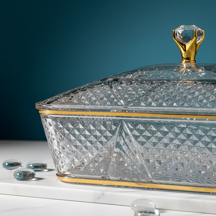 Elegant Rectangular Acrylic Candy Box D/6 with Lid G/Line – (L)