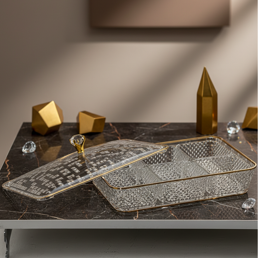 Elegant Rectangular Acrylic Candy Box D/6 with Lid G/Line – (S)