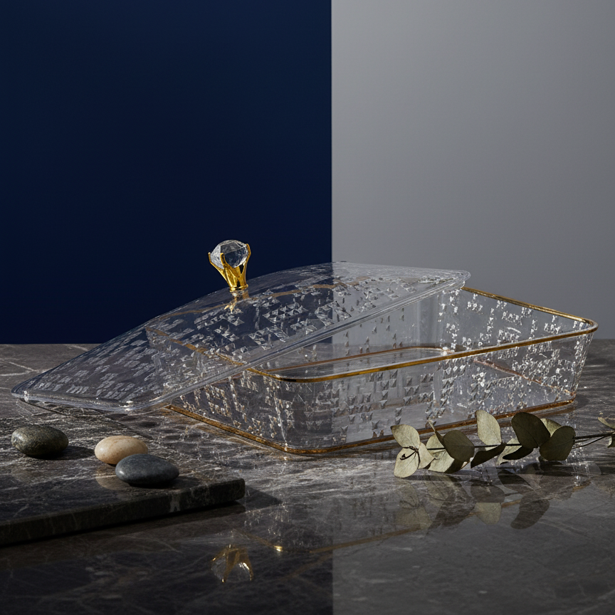 Elegant Rectangular Acrylic Candy Box with Lid G/Line – (S)