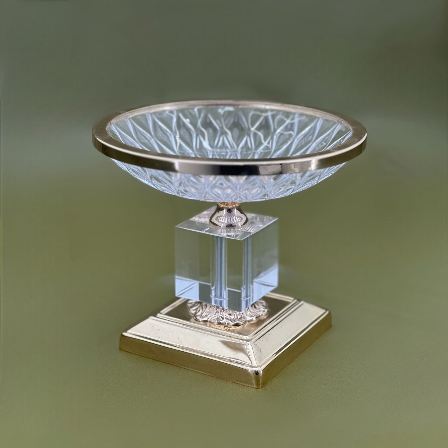 Gold-Trimmed Crystal Candy Bowl with Marble Base