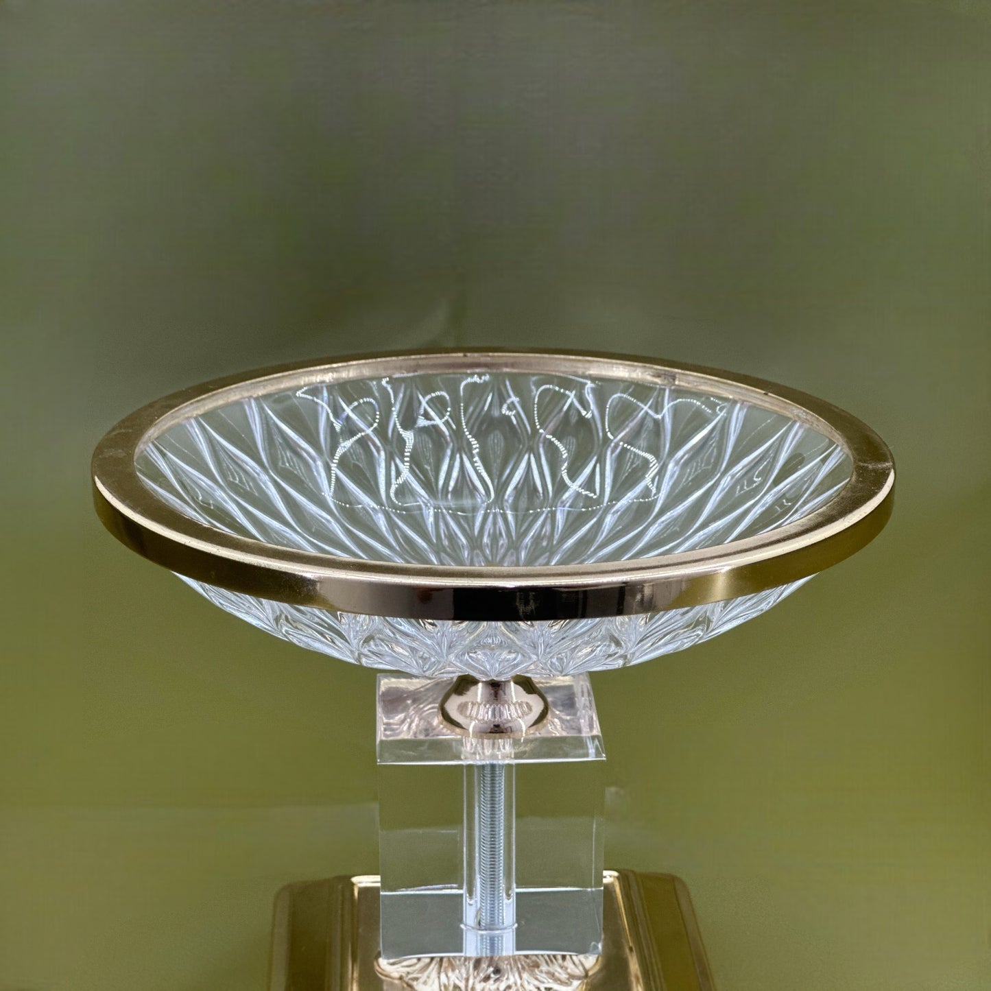 Gold-Trimmed Crystal Candy Bowl with Marble Base