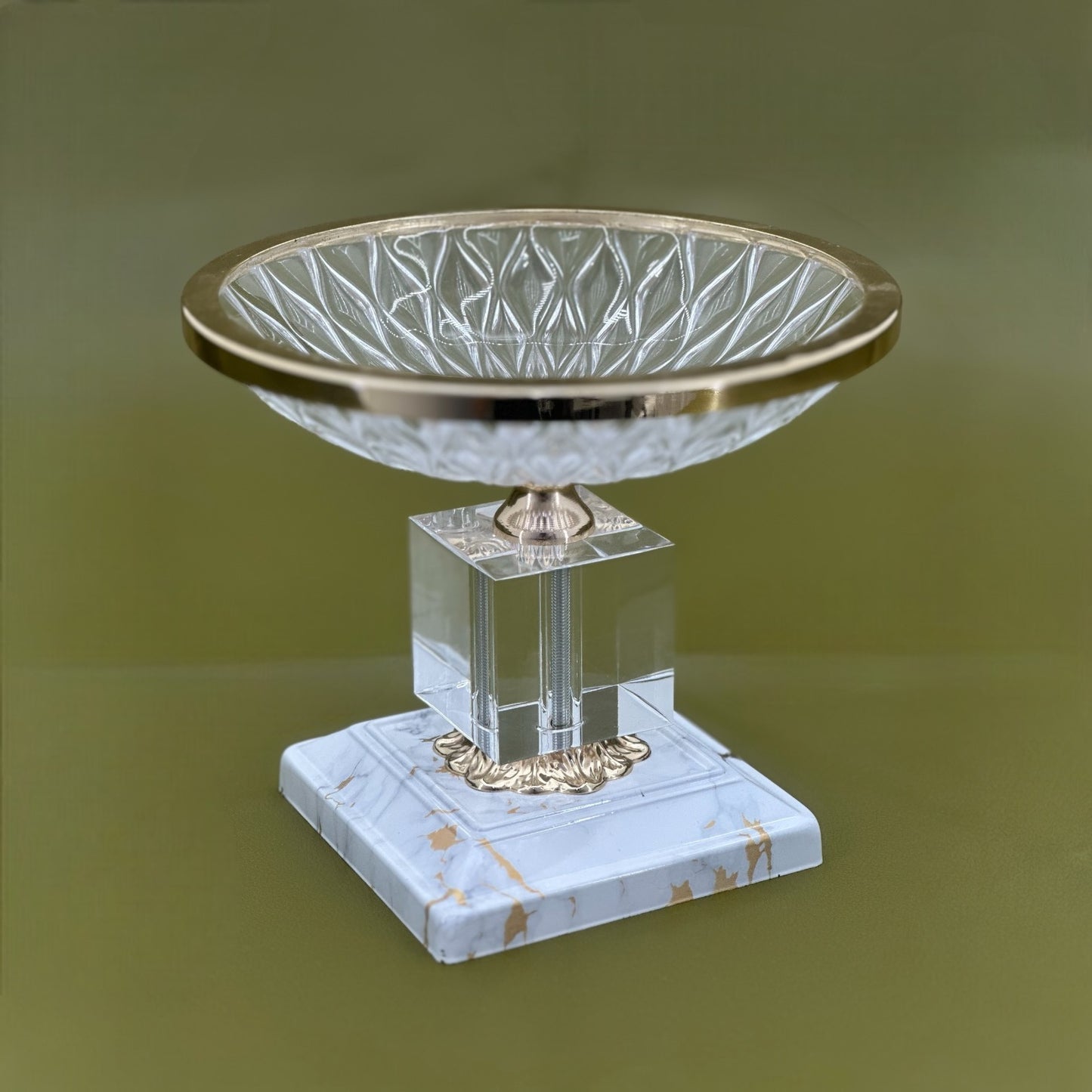 Gold-Trimmed Crystal Candy Bowl with Marble Base