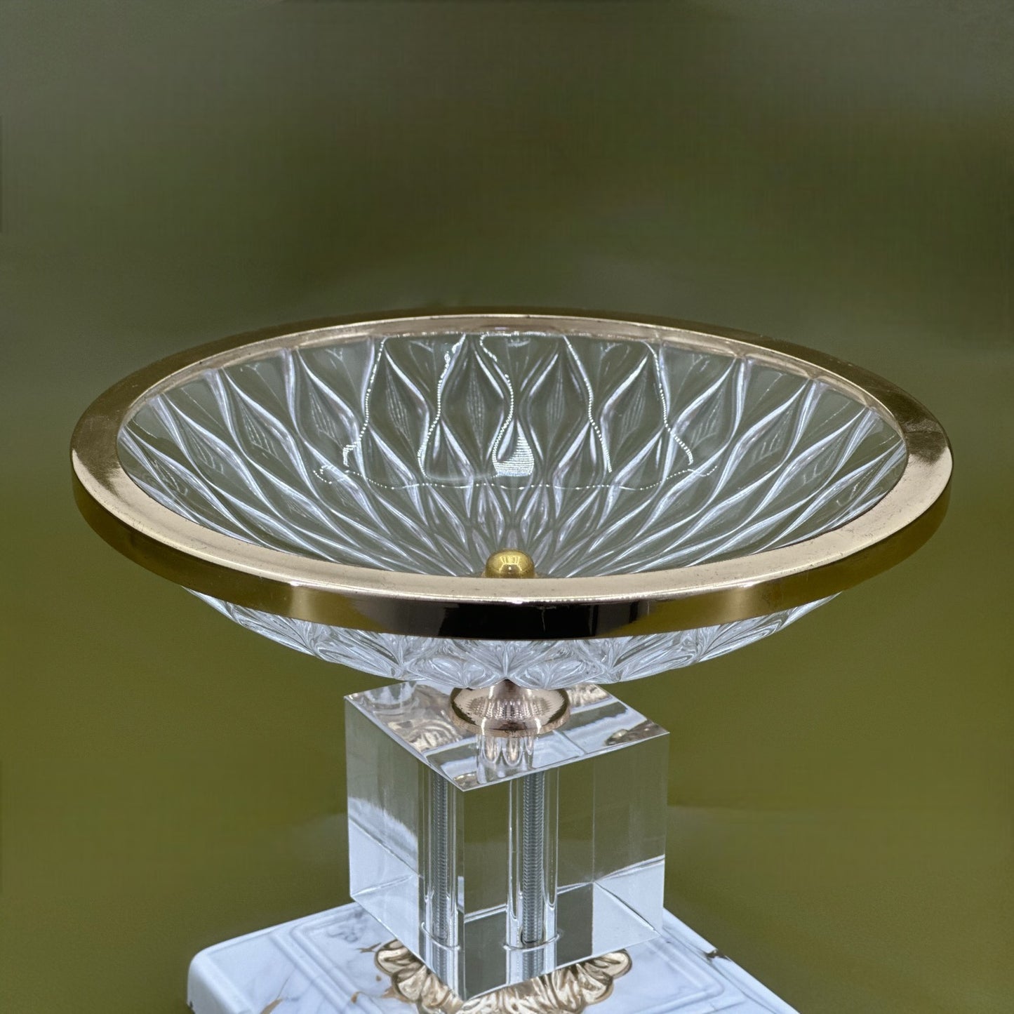 Gold-Trimmed Crystal Candy Bowl with Marble Base