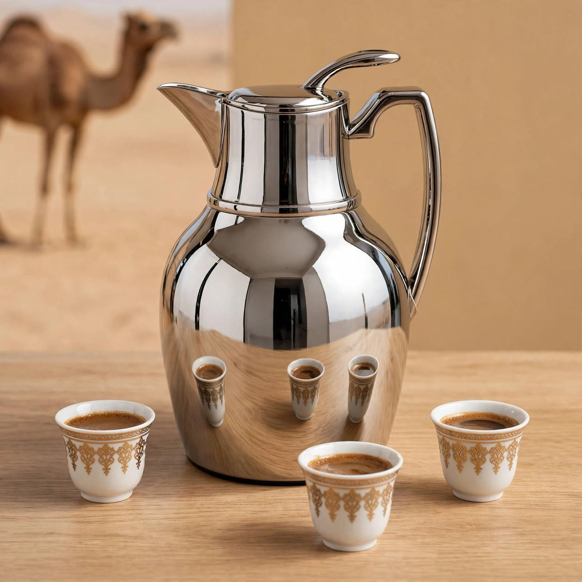 NGT Compact Polished Silver Arabic Coffee Thermal Dallah – 1 Liter