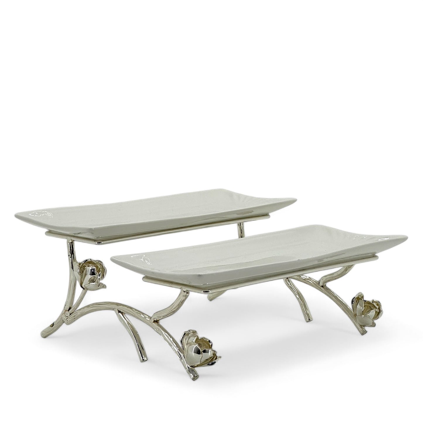 legant 2-Tier Floral Cake Stand with Porcelain Plates
