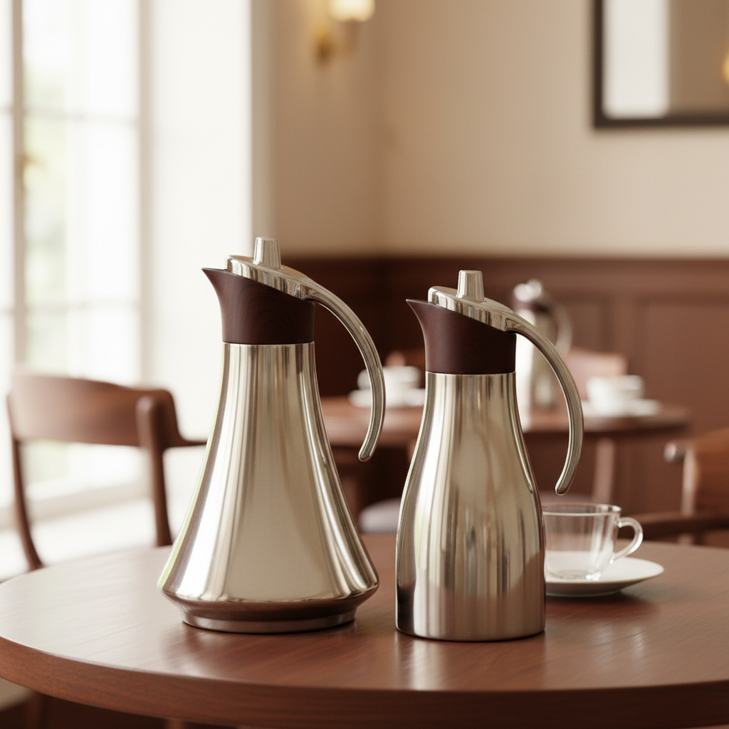 REFAL Double Set – Coffee & Tea Thermal Flask (Silver & Wood, 1L + 1L)