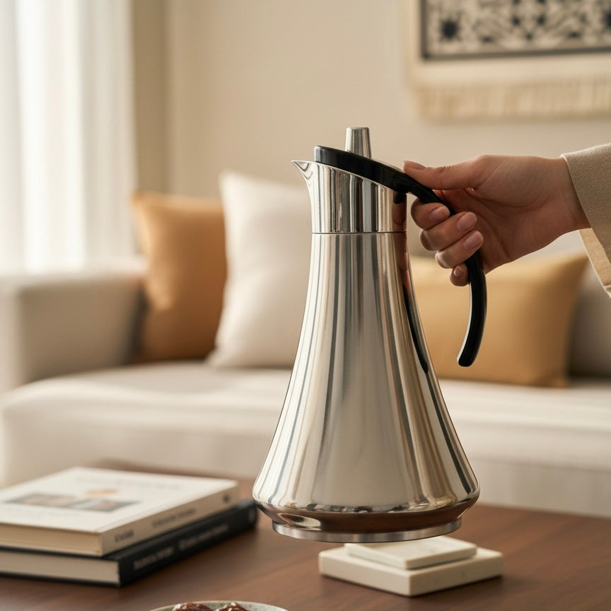 REFAL Double Set – Coffee & Tea Thermal Flask (Silver & Black, 1L + 1L)