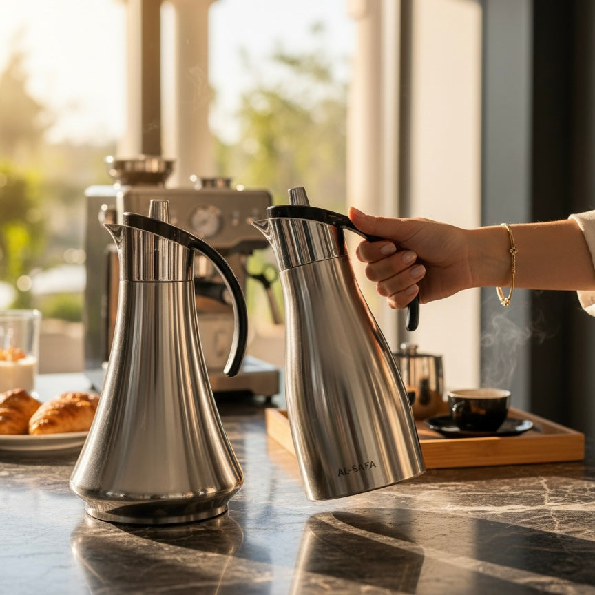 REFAL Double Set – Coffee & Tea Thermal Flask (Silver & Black, 1L + 1L)