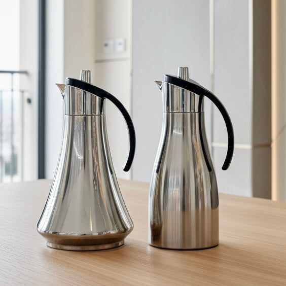 REFAL Double Set – Coffee & Tea Thermal Flask (Silver & Black, 1L + 1L)