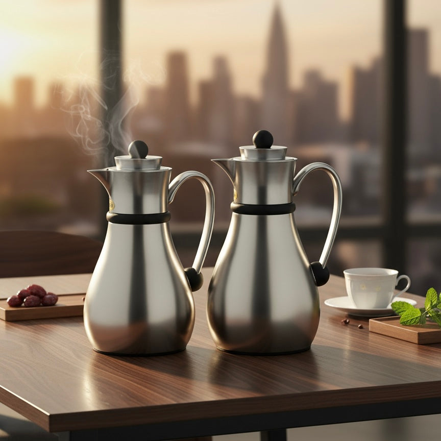 Najib Double Set – Coffee & Tea Thermal Flask (Mate & Black, 1L + 0.7L)