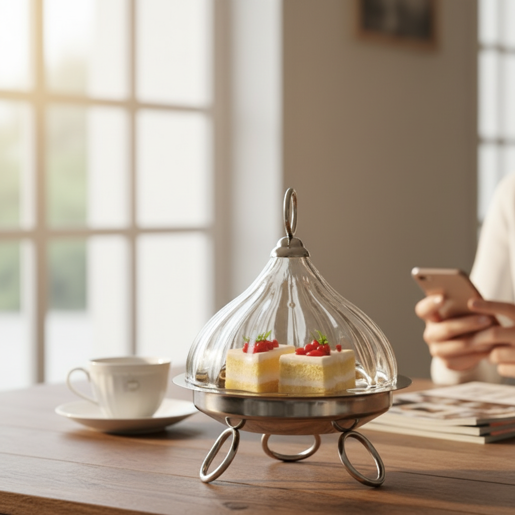 Mawaeen Raised Dessert Tajin with Wavy Glass Dome (M)